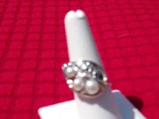 Rare Hagit Gorali SS Leaf Shaped Ring with Pearls - size 9