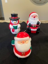 Lot of 3 Vintage Chrristmas Novelty Candles 5.5X 3.5" 1970s Snowman, Santas