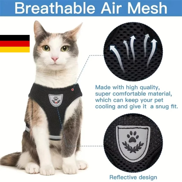 Hundegeschirr Katzengeschirr Brustgeschirr Set mit Leine gepolstert atmungsaktiv - Bild 3 von 4