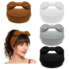 4 PCS Wide Bow Headbands Stretchy Turban Thick Hairbands Yoga Skincare Makeup