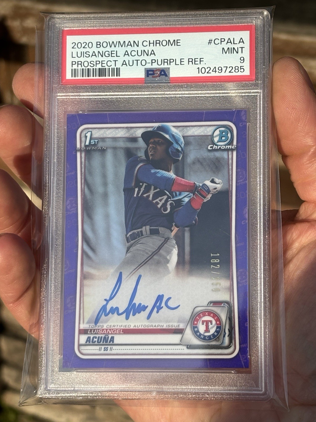 2020 Bowman Chrome - Luisangel Acuna - Purple Refractor Auto /250 PSA 9