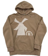 Dutch Bros Windmill Logo Cream Tan Beige Pullover Oversized Hoodie Size XSmall