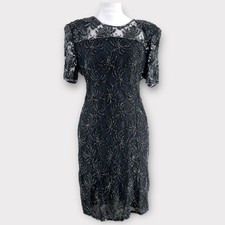 Vintage Y2K Beaded Black Beaded Spider Deco Dress Goth 8 Robert Anthony 