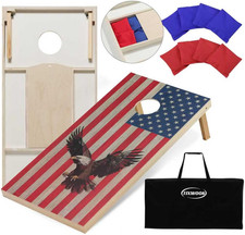 American Flag Cornhole Set with Storage - 4x2 Ft, 8 Bean Bags Included