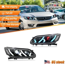 Full LED Headlights Headlamps Pair For Honda Accord 2013 - 2015 w/Red Demon eye