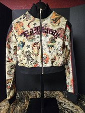 Ed Hardy Shrunken Flashboard Multi Women's Track Jacket Size Large Tattoo Flash