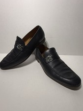 GUCCI Interlocking G Silver Hardware Black Leather Loafers Men’s Size 7.5 D