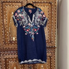 Johnny Was Navy Dress with Floral Embroidery