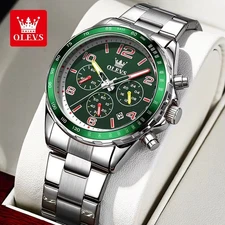 42MM OLEVS Men's Quartz Watch Chronograph Stainless 30M Waterproof Luminous NEW