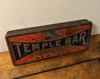 Vintage Antique Temple Bar Wave New Cut Smoking Tobacco Tin Empty Scarce