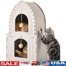 Insulated Convertible Cat House Two-in-One Safe Scratching Retreat W/ Toy New
