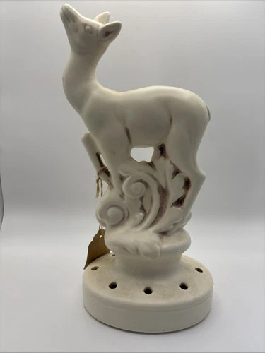 Vintage Red Wing Pottery Deer Stag Flower Frog 10" Ceramics