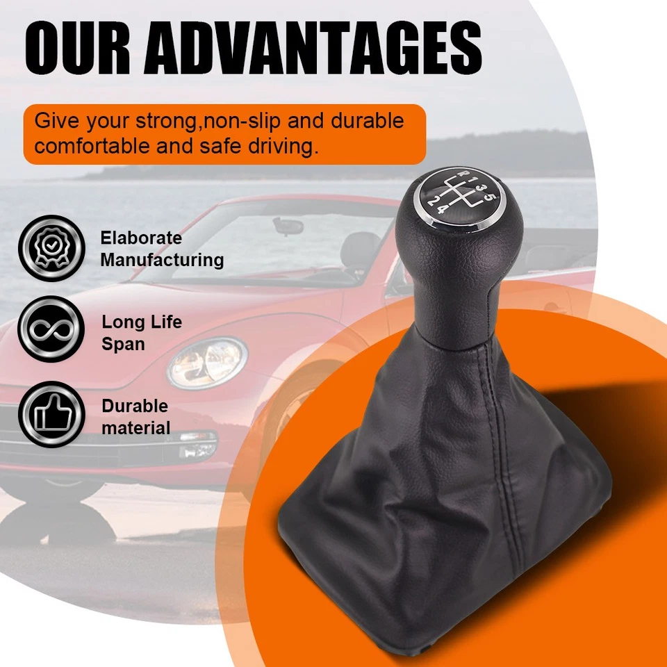 For Volkswagen VW Beetle 1998-2010 5 Speed Gear Shift Knob Black Gaiter Boot Foto 3 de 4