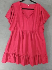 Knox Rose Women Midi Tier Dress XXL Flouce Cottagecore Boho Vneck Textured Red