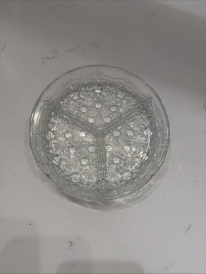 Luxhem De Veropa French Daisy & Button 3 Part Divided Cut Glass Relish Dish 7.5''