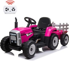 12V Kids Ride On Car,Electric Tractor with Trailer,Remote Control,LED Headlights