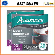 2Pack Assurance Men's Incontinence Underwear, XXL, Maximum Absorbency, 38 Count