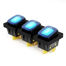 3 PCS Rocker Switch 4 Pin DPST 30A 110V 220V Blue LED Waterproof Marine Boat