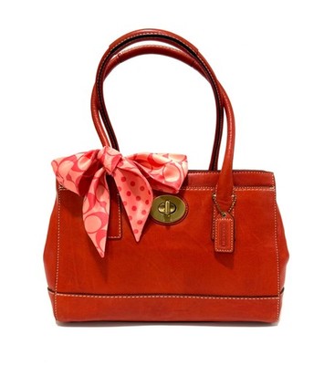 バッグ Old Coach Rare Color Leather Tote Bag RARE COACH MADELINE MED GERANIUM ORANGE LEATHER TOTE BAG SATCHEL W