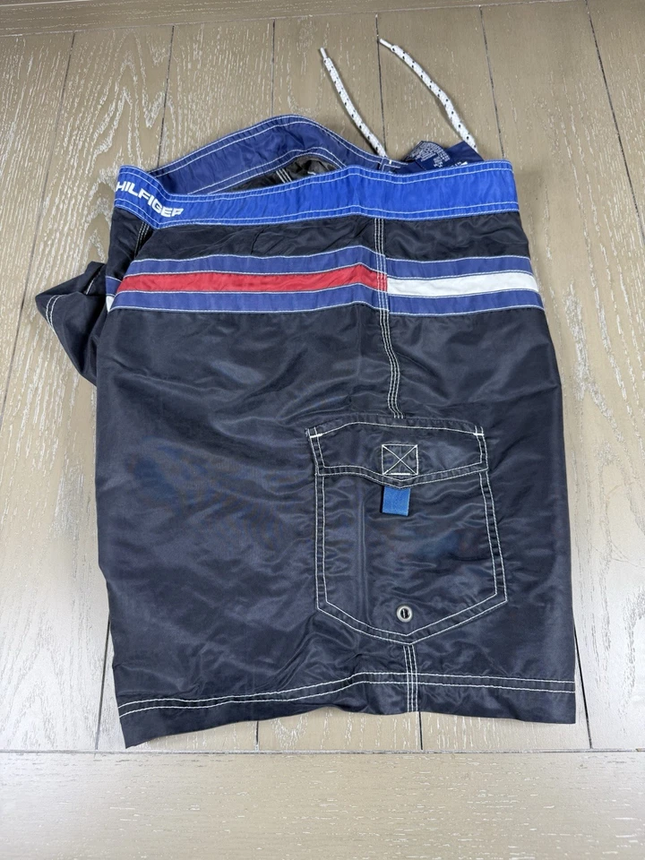 Pantalones Cortos Tommy Hilfiger De Colección Para Hombres M Bandera Azul Bloques de Color Tabla Bañador Años 90 Foto 2 de 4