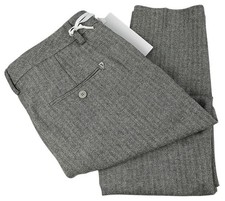 DONDUP Women Gray Herringbone PERFECT Wool Blend Flat Front Cropped Pants 32 NWT
