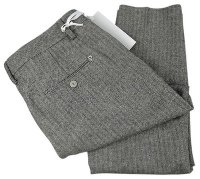 DONDUP Women Gray Herringbone PERFECT Wool Blend Flat Front Cropped Pants 32 NWT
