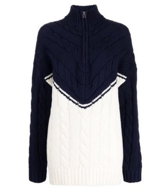 STAUD Hampton Half Zip Cable Tunic Sweater Navy/ White Women's S FREE SHIPPING!!
