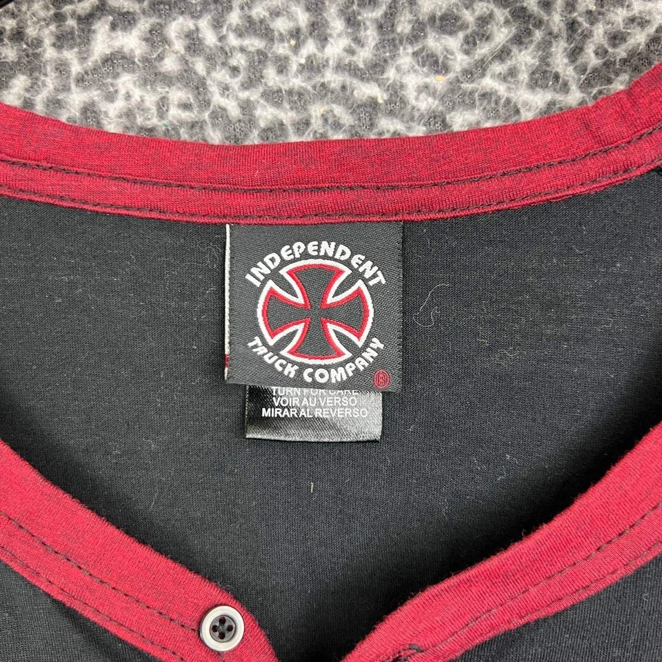 Camisa masculina independente extra grande preta vermelha manga longa Henley GG - Imagem 3 de 4