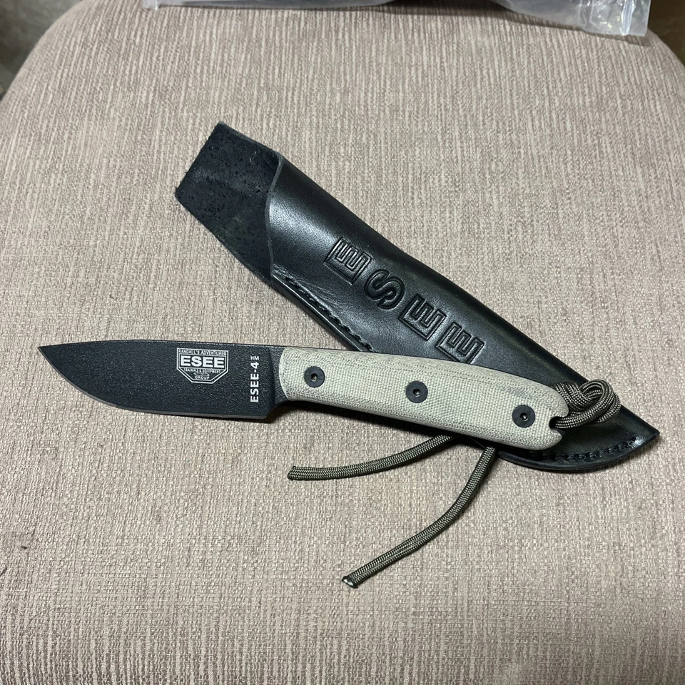 Mint Never Used Or Sharpened, ESEE-4HM, Micarta, Leather Sheath - Image 2 of 4