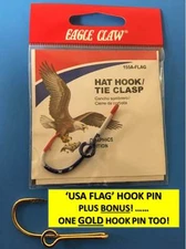 EAGLE CLAW ORIGINAL “USA FLAG” FISH HOOK HAT PIN/MONEY CLIP PLUS GOLD PIN TOO!