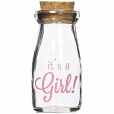 Kate Aspen 11 Piece Vintage Milk Favor Jar, It's a Girl/Pink