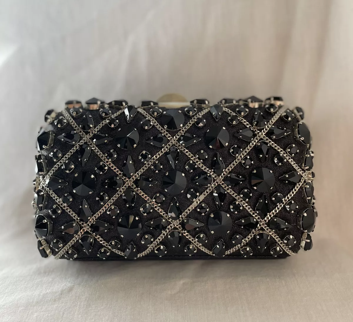 Black jewelled clutch bag sale
