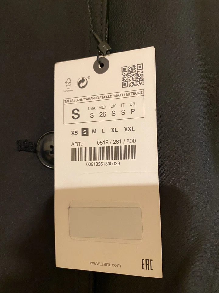 Zara black raincoat water resistant *BRAND NEW* size small S - Image 3 of 3