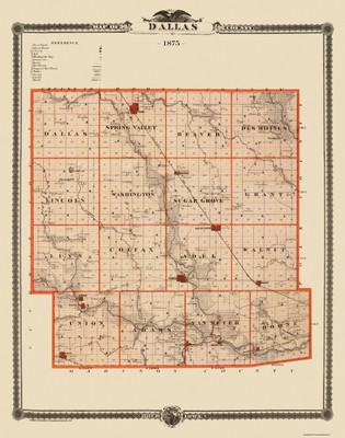 Historic County Map - Dallas County Iowa - Mills 1875 - 23 x 29.19
