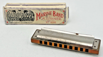 MARINE BAND M. HOHNER HARMONICA NO. 1896 A440C KEY C WITH BOX MADE IN GERMANY