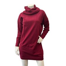 Women's Turtleneck Knit Sweater Batwing Long Sleeve Pullover Wine red Dress S