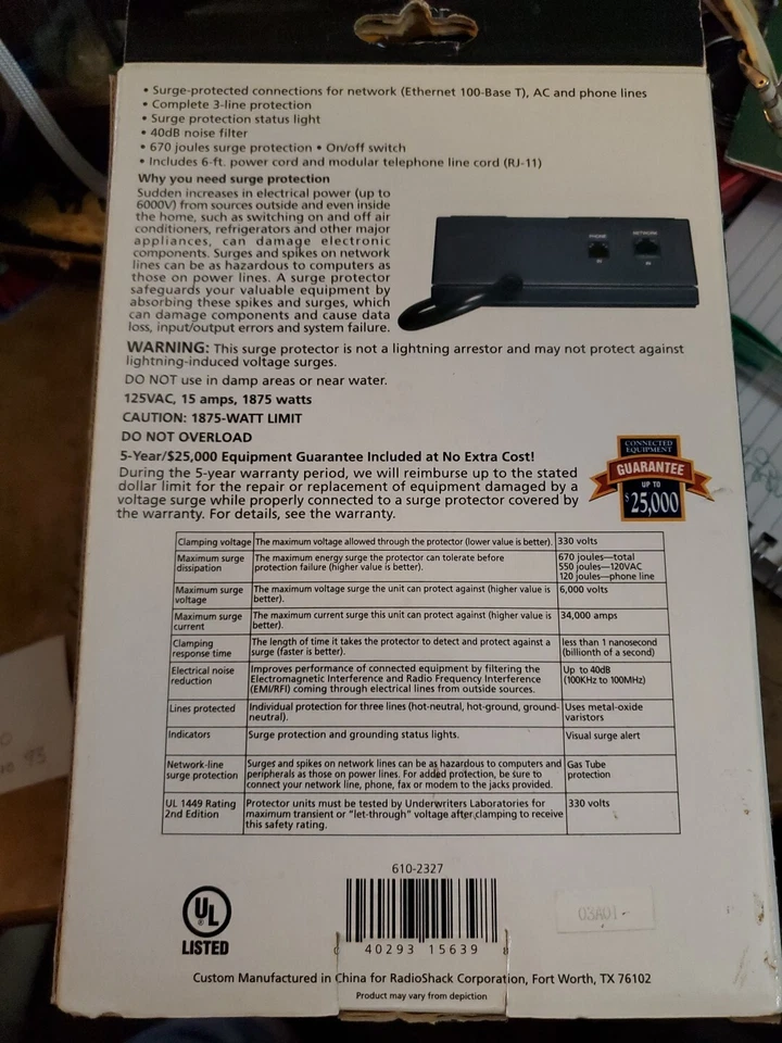 RadioShack 61-2327 Notebook Phone Computer Surge Protector Station Noise Filter - Изображение 2 из 2