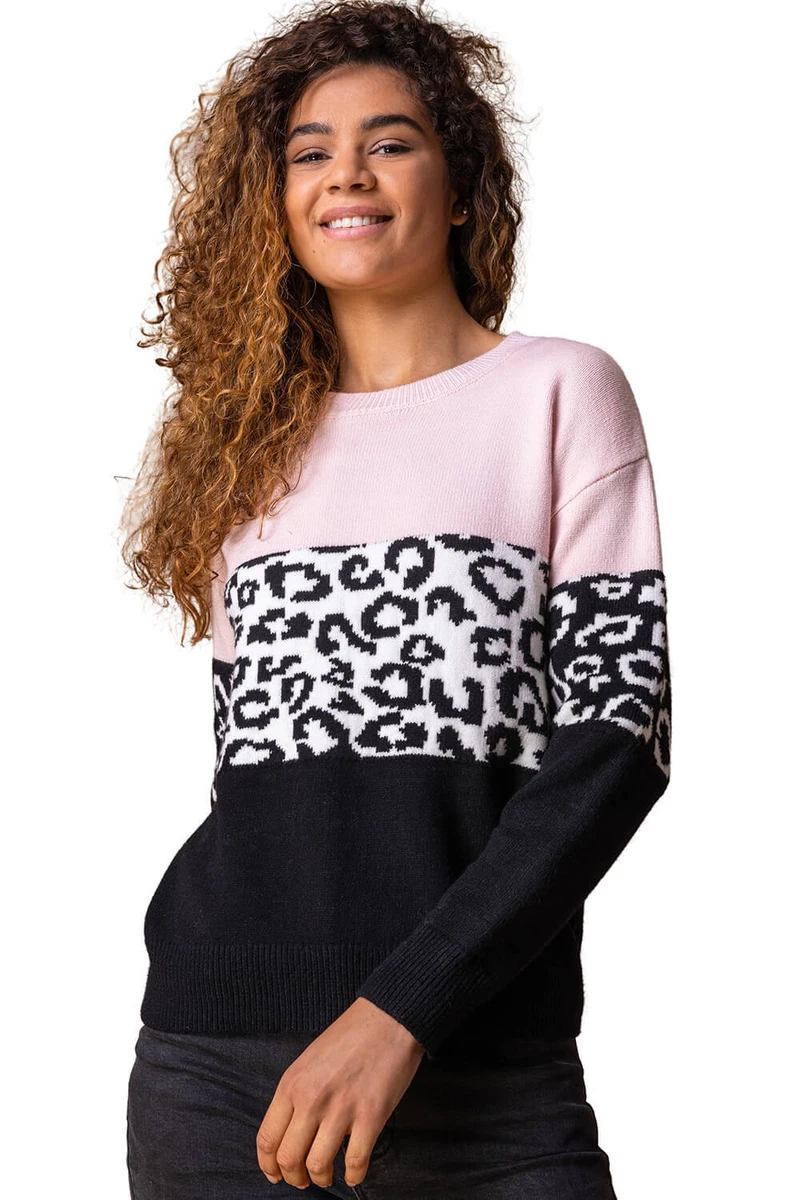 Animal print shop colour block jumper