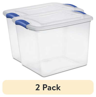 (2 Pack)  27 Qt. Clear Plastic Storage Bin, Clear Plastic Storage Container with