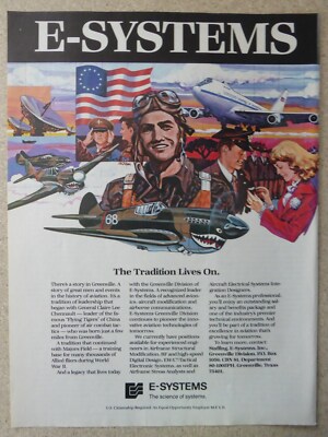 10/1987 PUB E-SYSTEMS GREENVILLE FLYING TIGERS CHINA CHENNAULT TIGRES VOLANTS AD