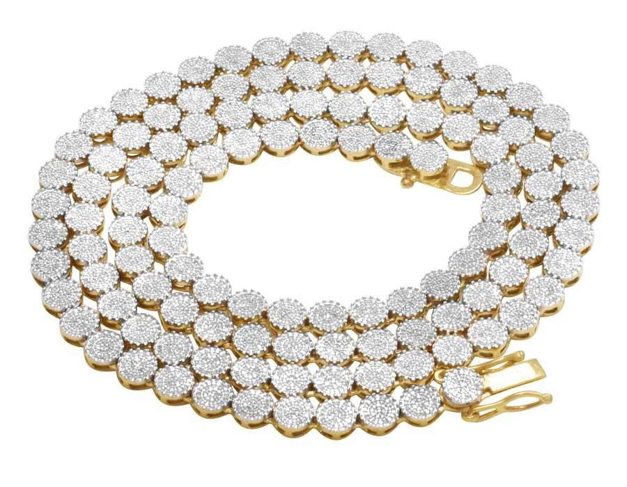 Men s 10K Yellow Gold Pave 6MM Genuine Diamond Cluster Chain Necklace 6.7 ct 30