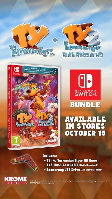 TY THE TASMANIAN TIGER HD + TY 2 BUSH RESCUE HD NINTENDO SWITCH EDIZIONE ITALIA