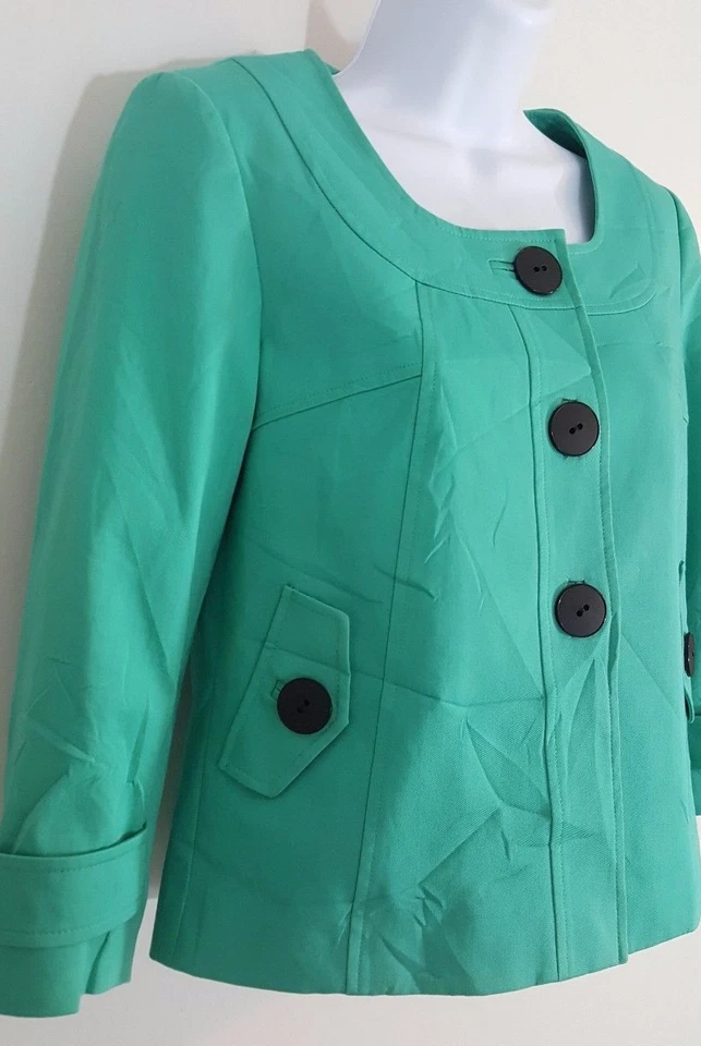 Isabella DeMarco Womens Swing Jacket Blazer Size 2 Green 3/4 Sleeve Buttons XS - Изображение 4 из 4