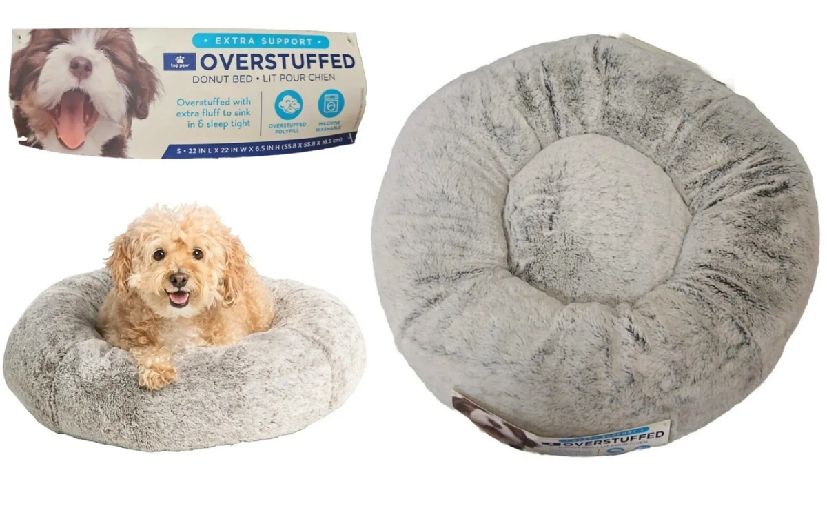 Top Paw Overstuffed Grey Donut Dog Bed w Extra Support Washable
