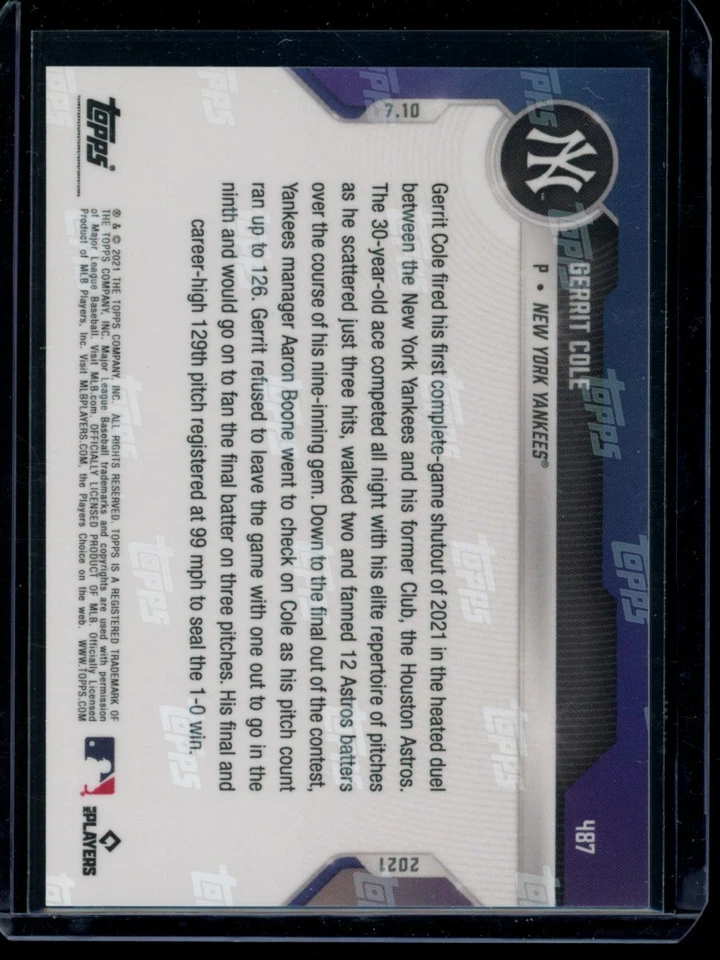 2021 Topps Now #487 Gerrit Cole Red Parallel Card #d /10 - Image 2 of 2