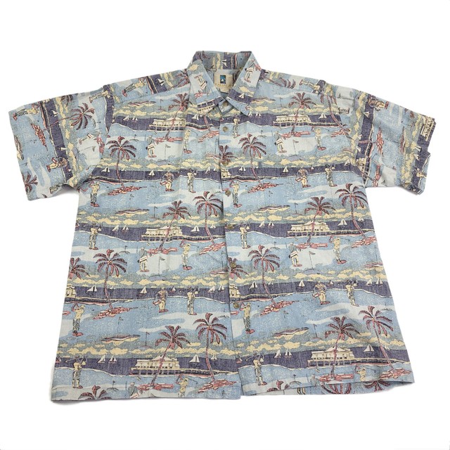 Hawaii Mens XL Hawaiian Golf Shirt Aloha Vintage Kahala Palm Trees