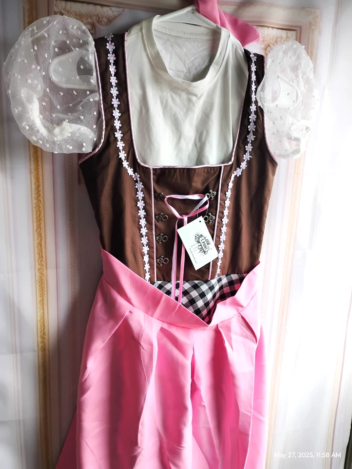 NOVO! Meninas, crianças EUA tamanho 12 Alemanha, Trachten, Oktoberfest, Dirndl, 3 peças. Marrom rosa - Imagem 2 de 4