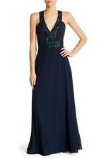 Dress the Population 161271 Women's Delani Sequin Crepe Gown Navy Sz. Small