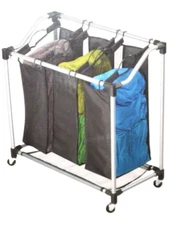 Essential Home Steel Triple Laundry Center Sorter  Mesh Bags - Black / Silver