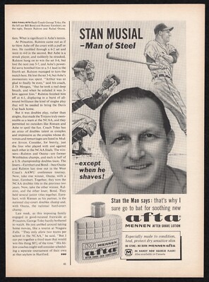 1963 Mennen Afta After Shave No Sting Stan Musial Man of Steel Baseball Print Ad